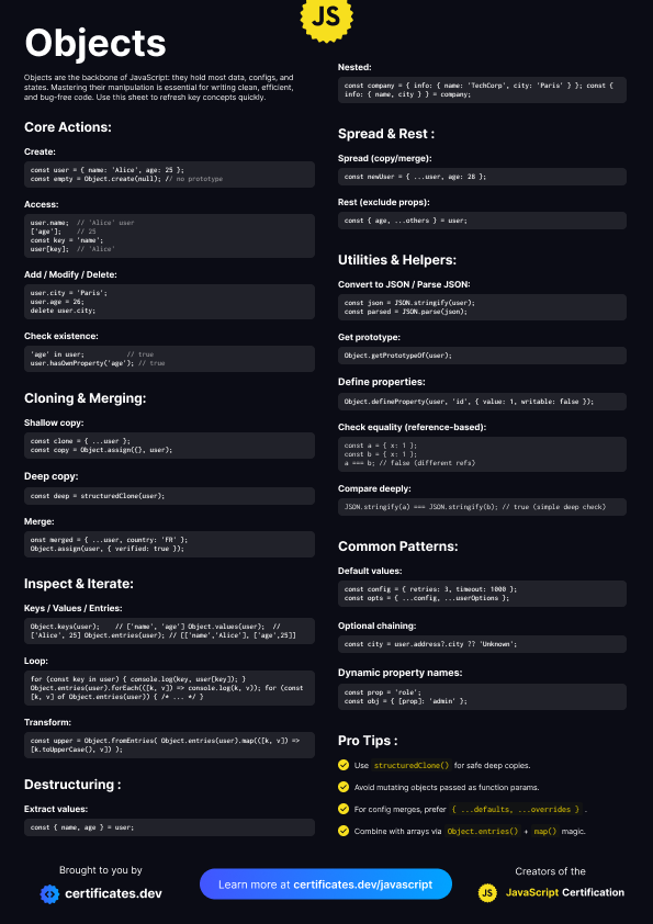 Fichas de referencia rápida sobre objetos de JavaScript: Imagen de vista previa